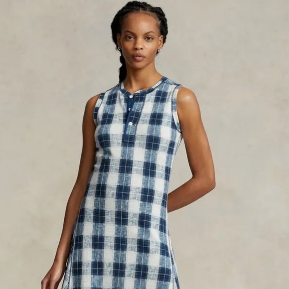 POLO‎ Ralph Lauren Buffalo Plaid Cotton Henley Dress L - Picture 2 of 13